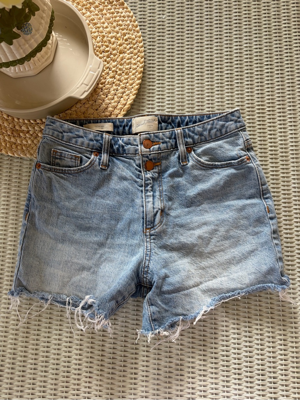 Universal Thread Light Blue High-Rise Frayed Denim Shorts